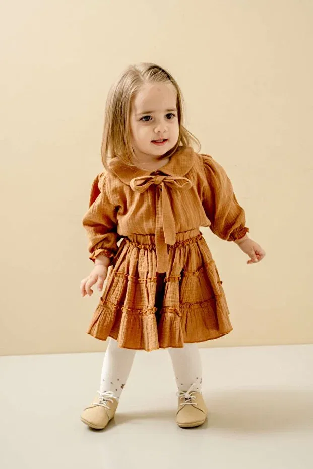 Детский комплект для девочек вязаный кардиган и юбка Jnf Kids, Brown — фото 2