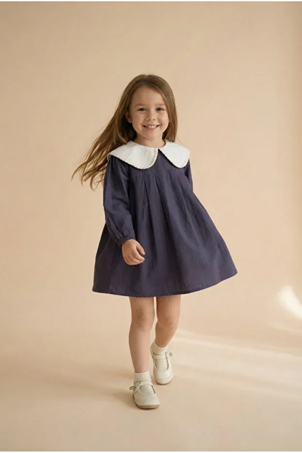 Детское платье для девочек хлопковое Collared Poplin Dress Blumi Kids, Plum