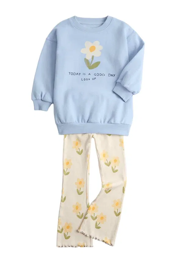 Комплект из джемпера и брюк с цветочным принтом Set Marks & Spencer, Light Blue Mix, светло-голубой
