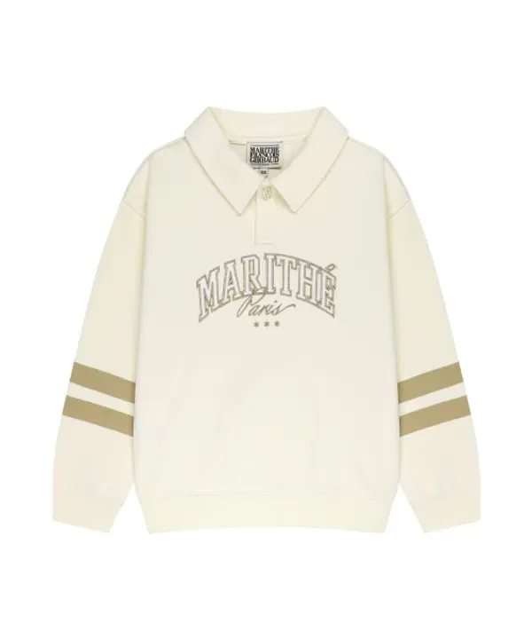 Свитшот с полосками и воротником-стойкой, Kids stripe point collar Marithé, слоновая кость — фото 2