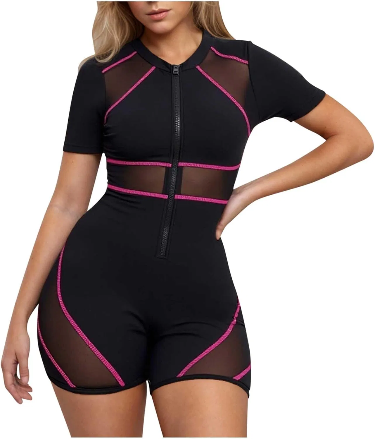 Женский комбинезон с застежкой-молнией и утяжкой живота, Hot Pink