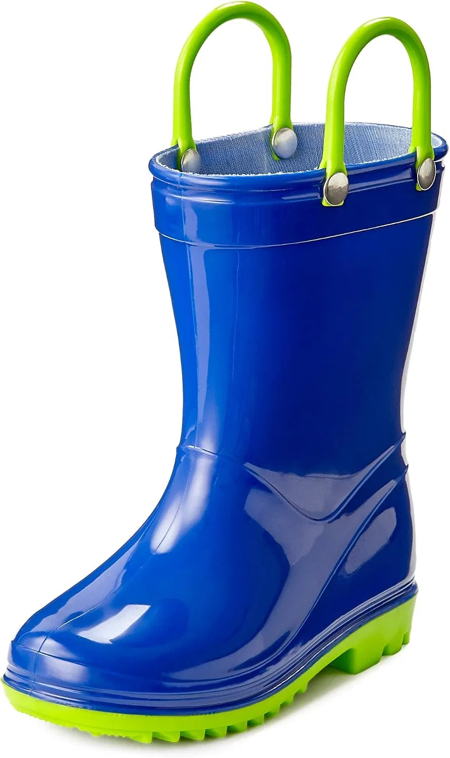 Детские дождевые сапоги с ручками для легкого надевания Puddle Play, Navy Lime Green Trimming