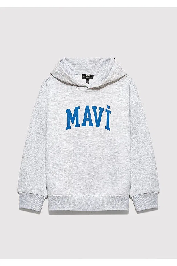 Детское худи для мальчиков с принтом Logo Printed Gray Sweatshirt Mavi, Gray — фото 2