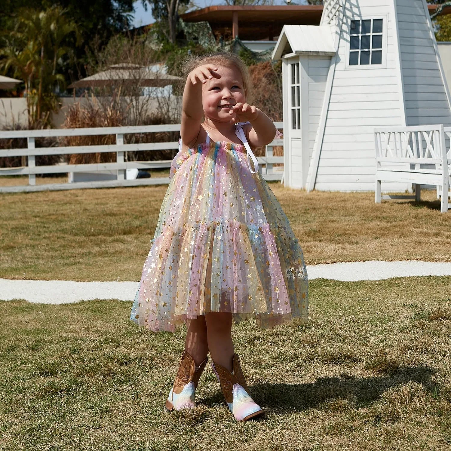 Детские сапоги для девочек с квадратным носком Cowgirl Boots IUV KIDS, Camel Glitter — фото 2