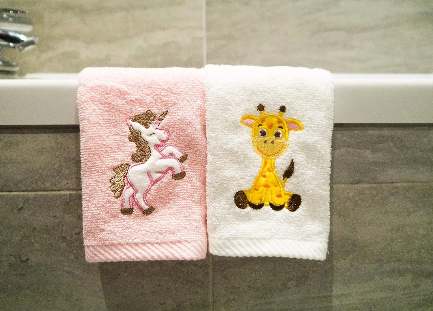 Детские мочалки для лица, 2 шт, Lex's Linens, Жираф и Единорог, 30x30 см, Розовый — фото 2