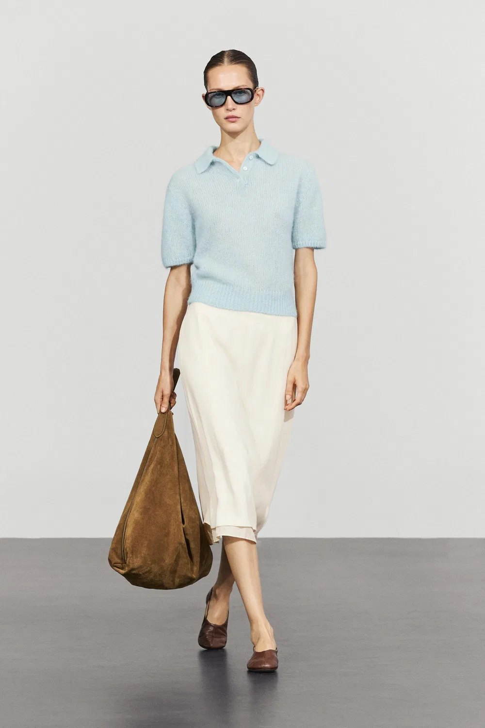 Поло-свитер Massimo Dutti Alpaca Blend Knit, светло-голубой — фото 3
