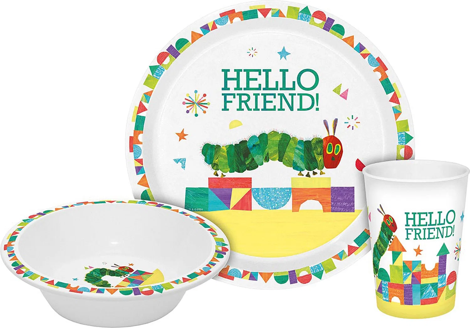 Детский набор посуды из 3 предметов с принтом Raupe Nimmersatt Hello Friend, Geda Labels