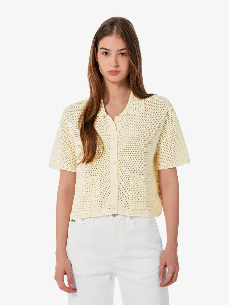 Кардиган LACOSTE Ivory, вязаный женский, с коротким рукавом