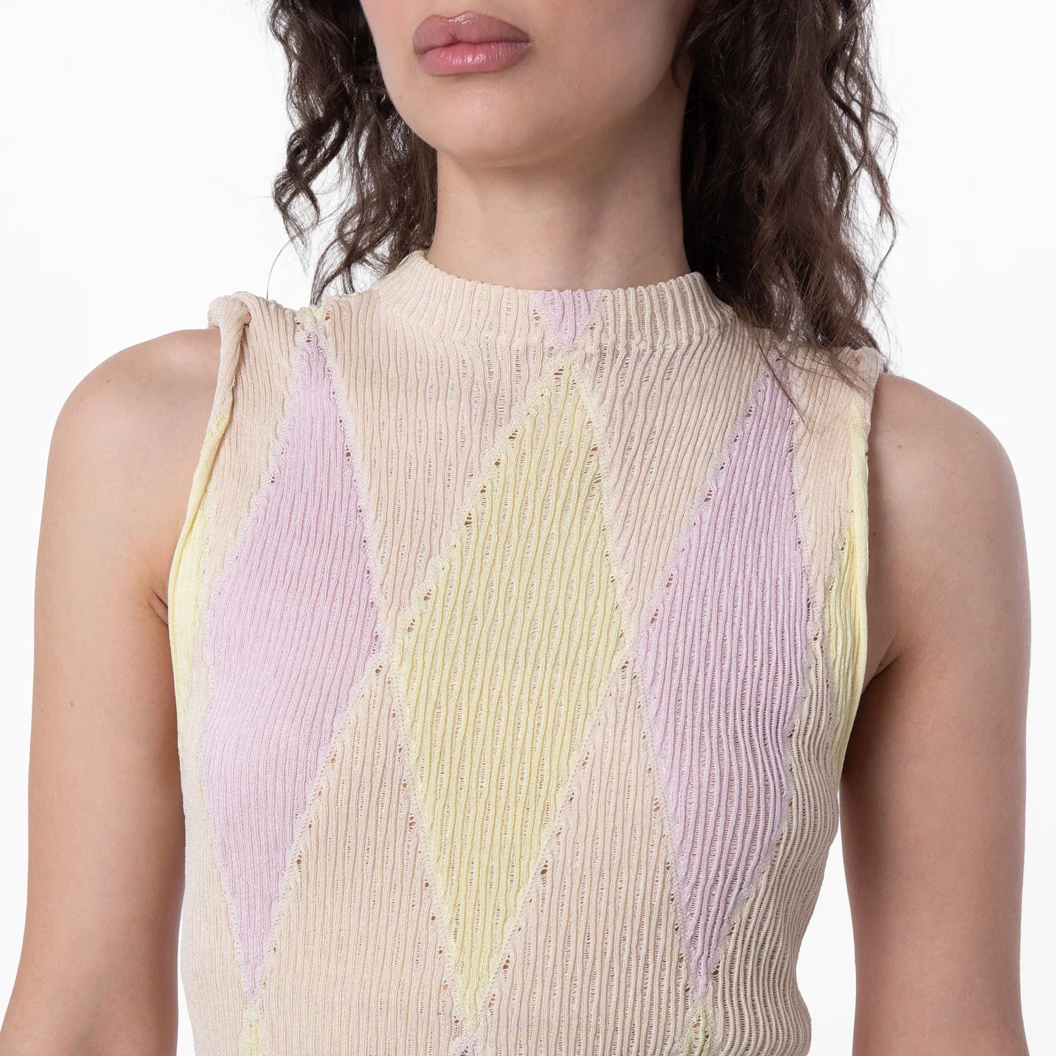 Топ без рукавов Argyle Intarsia-Knit Sleeveess Top Burberry, Cameo Ip Pattern — фото 2