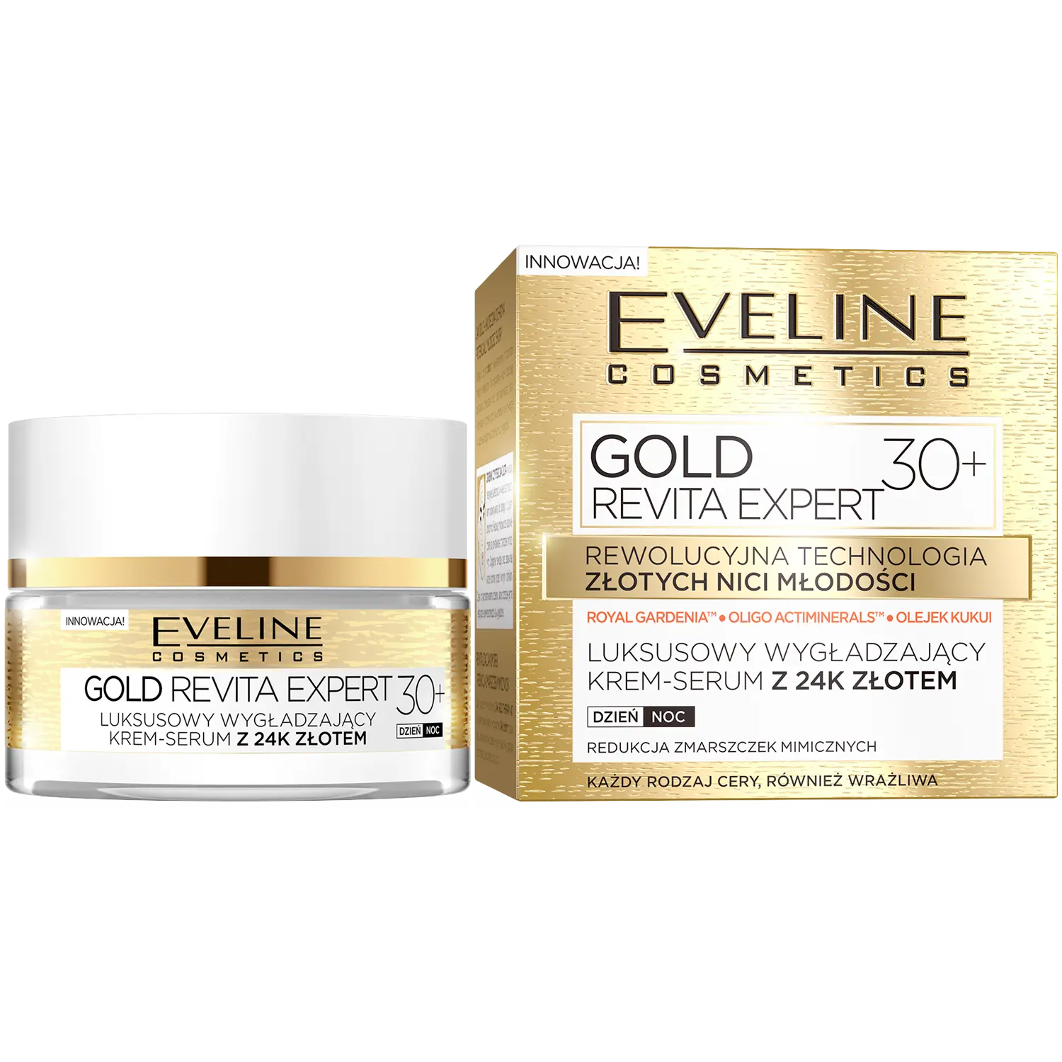 

Eveline Cosmetics Gold Revita Expert 30+ роскошная разглаживающая крем-сыворотка с 24-каратным золотом 30+, 50 мл