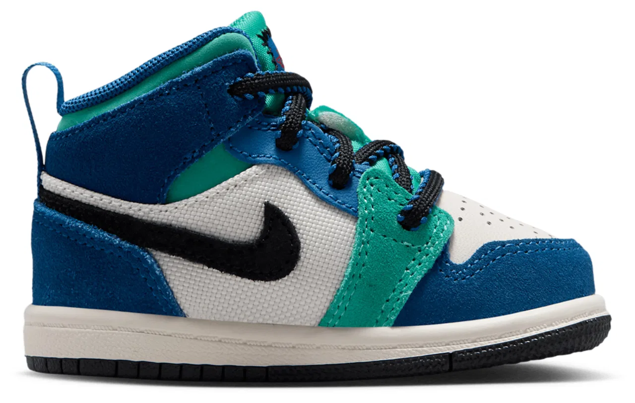 Детские кроссовки для мальчиков с верхом из кожи Jordan 1 Mid SE Jordan, Chalk/University Red/True Blue