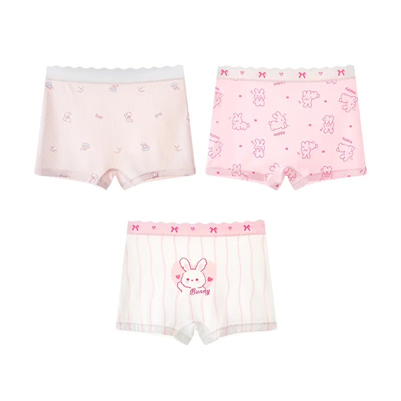 Детские трусы для девочек хлопковые с принтом 5 штук Red bean, Pink Pink White