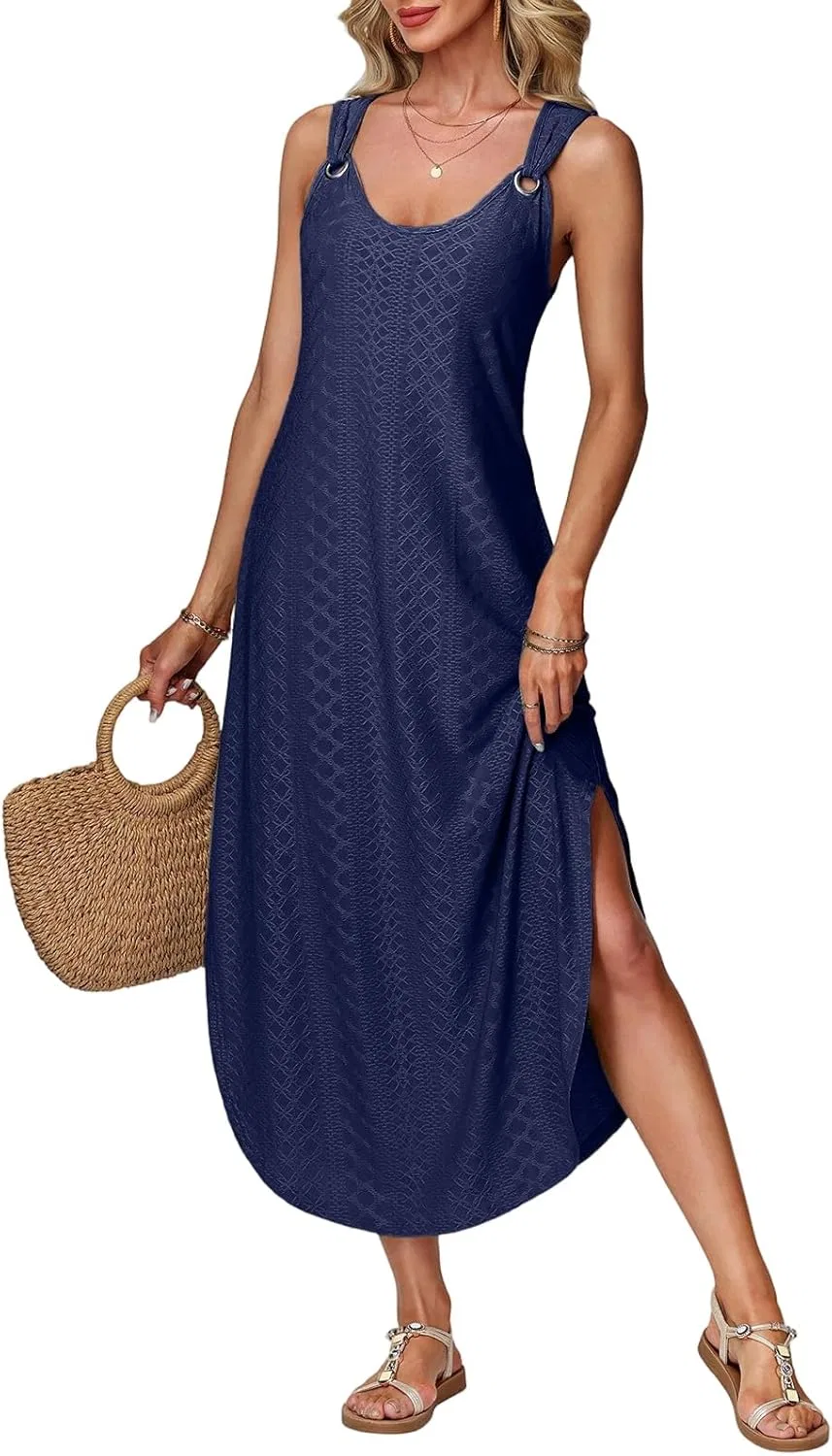 Женское пляжное платье-макси с кружевным воротником, Dark Blue