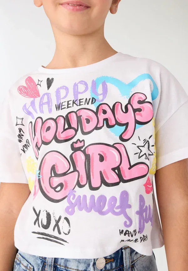 Футболка с принтом Con graffiti T-shirt Terranova, Bianco Ottico, белый — фото 4