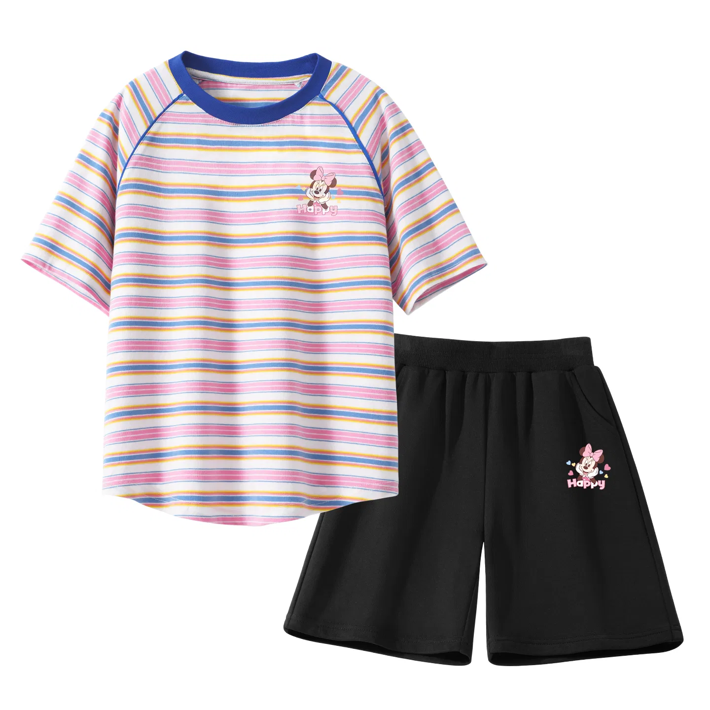 Детский спортивный костюм с круглым вырезом, дышащий, Disney, Dazzling Heart Smile K Pink Stripes