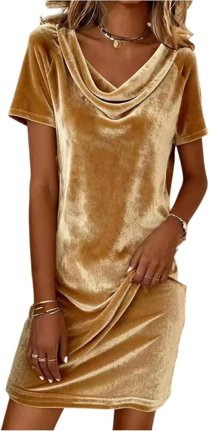 Женское мини-платье с запахом из велюра, Gold