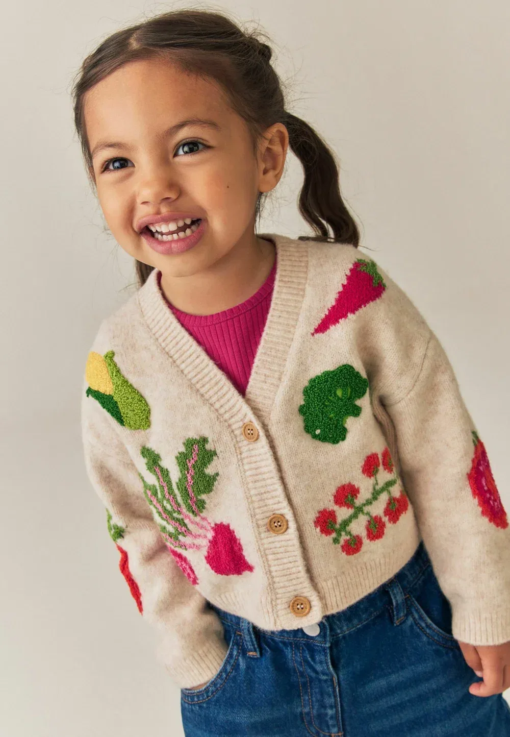 Кардиган стандартного кроя с V-образным вырезом Next, Vegetable Embroidered