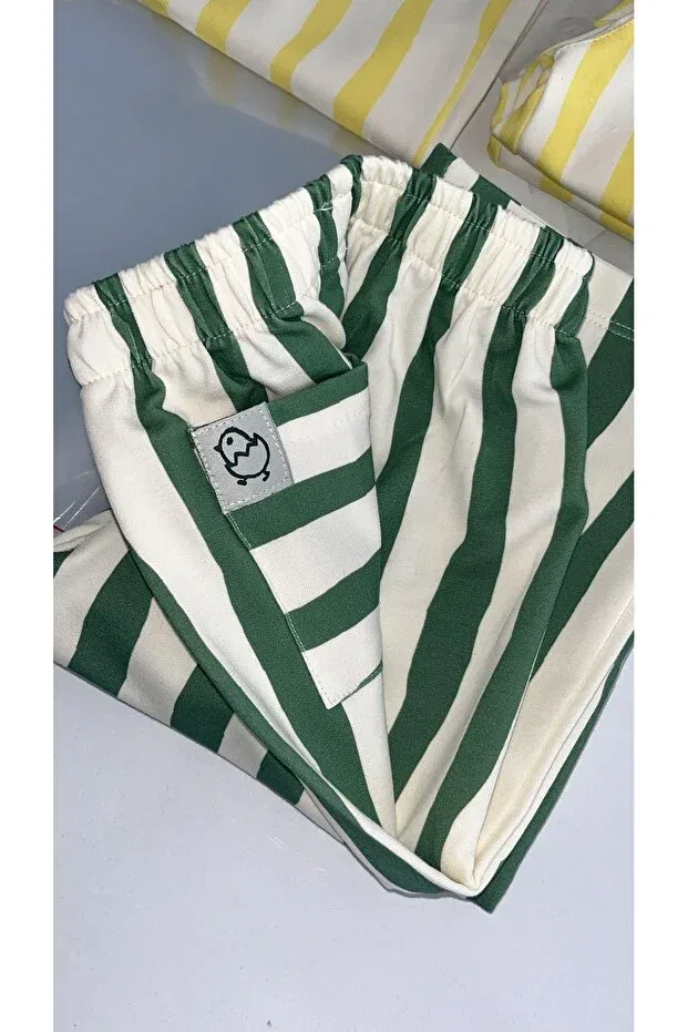 Детские брюки для девочек в полоску Bright days striped organic certified baby pants The Nest Kids, Green — фото 3