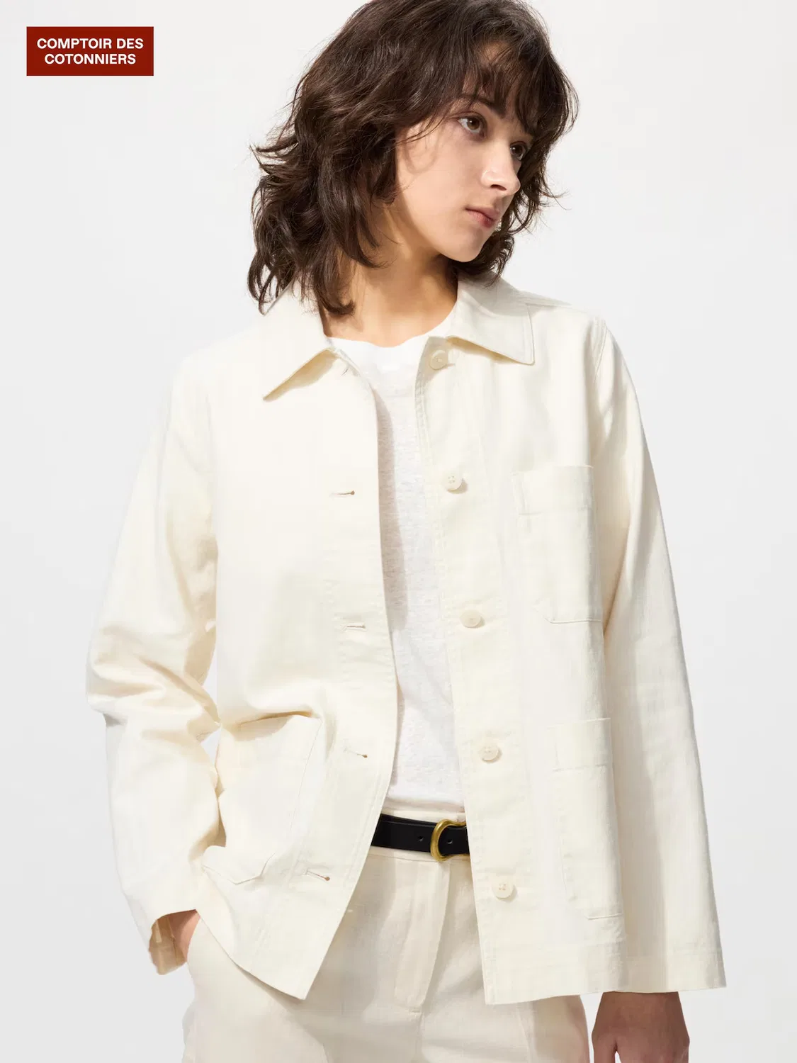 Куртка Uniqlo, льняная хлопковая, натуральный