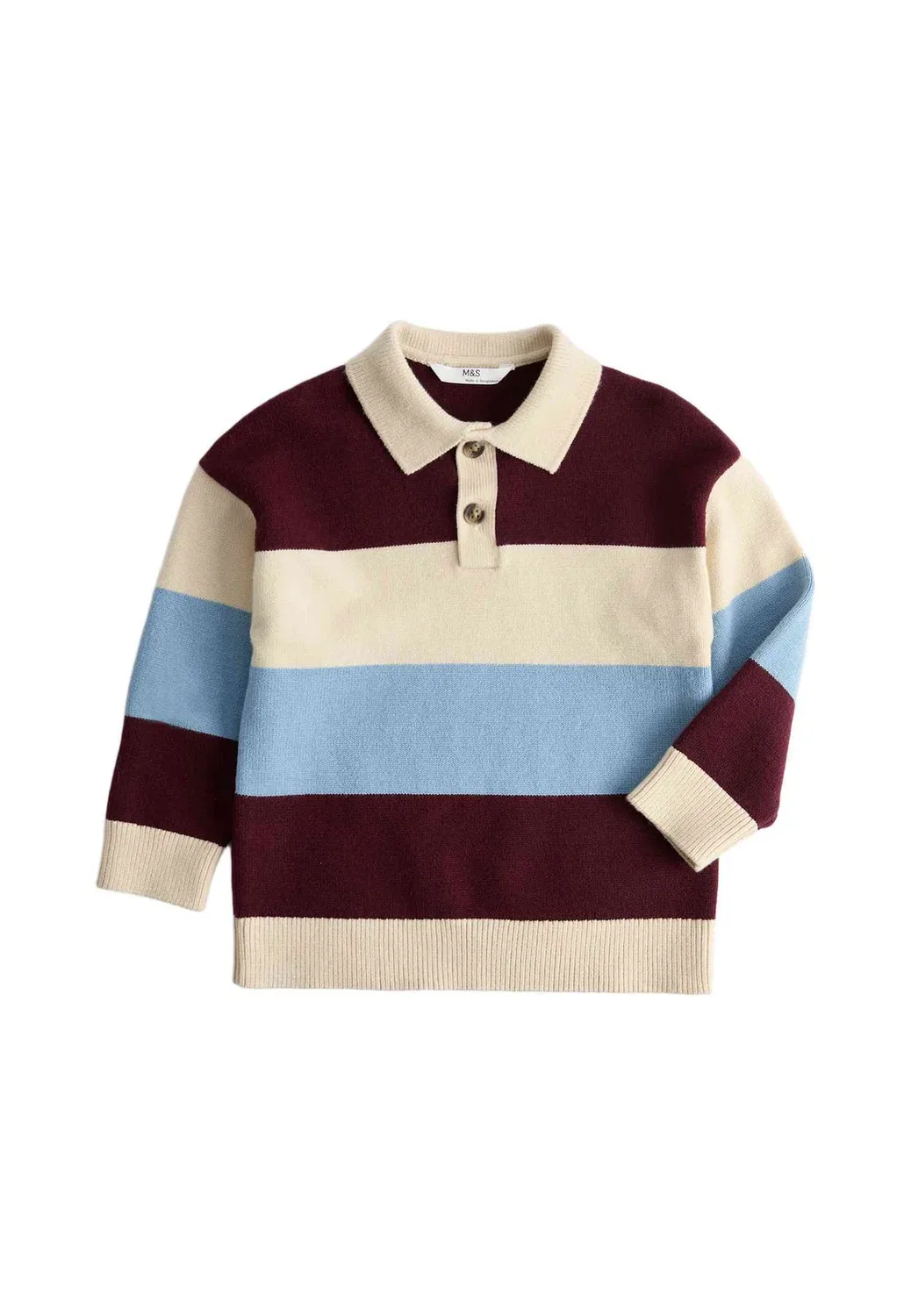 Полосатый вязаный свитер для регби (2-8 лет), унисекс - рубашка-поло Marks & Spencer, Burgundy Mix