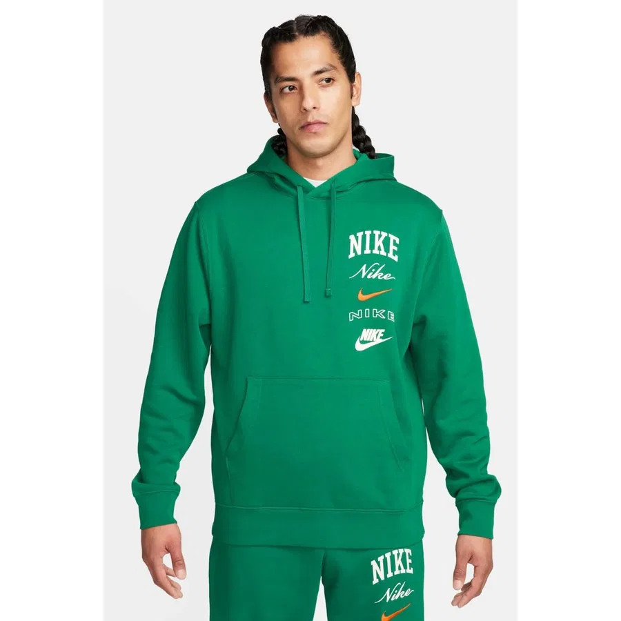 Мужской худи с капюшоном из флиса Sportswear Club Fleece Stacked Graphics Nike, Зеленый