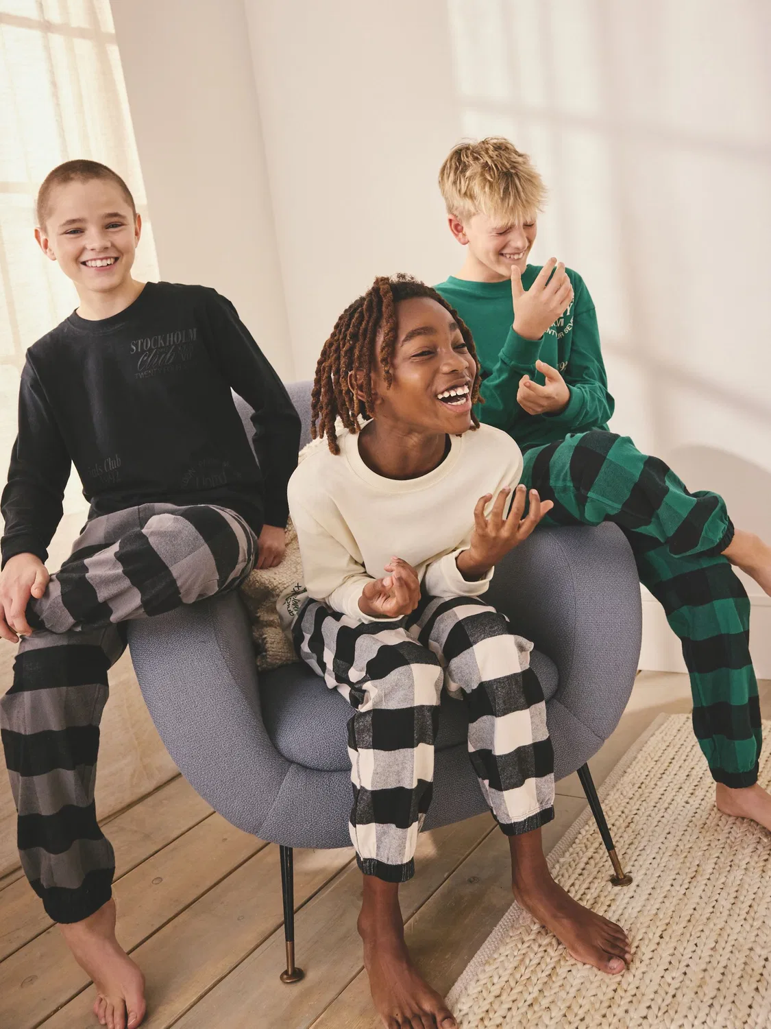 Пижама 3 шт., хлопок, Woven Check Pyjamas Next, черный/зеленый/белый — фото 3