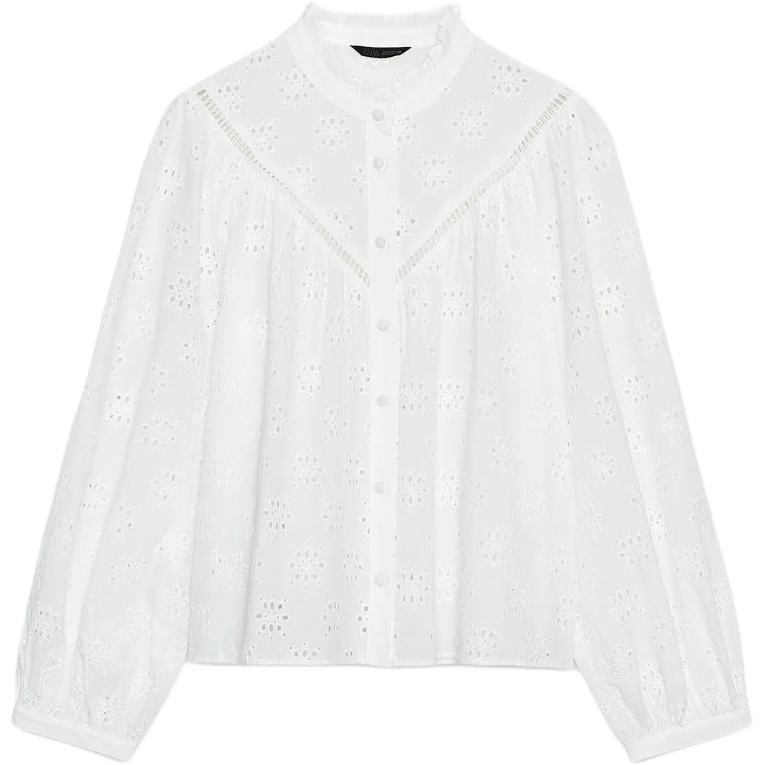 Женская рубашка Crew Neck White ZARA, Белый