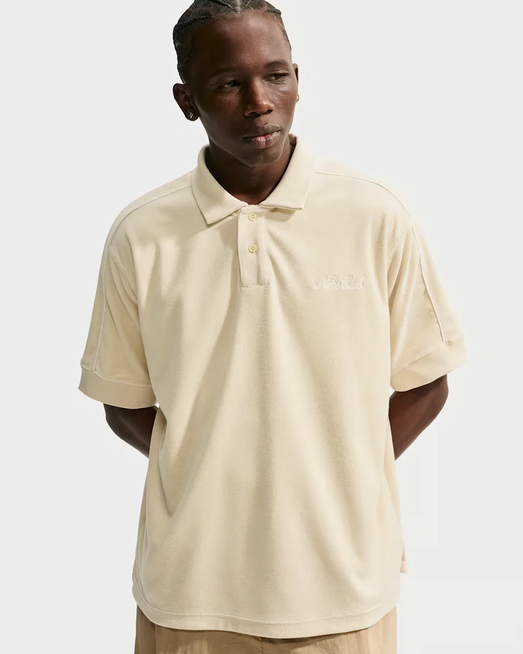 Мужская рубашка поло из французского махрового трикотажа Nike Sportswear Club, Light Khaki/Phantom/Tough Red/Phantom