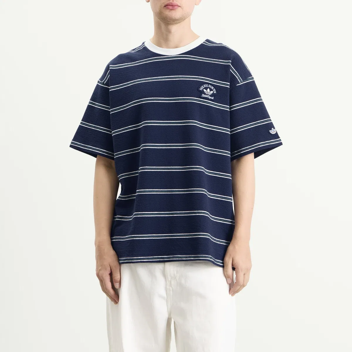 Футболка хлопковая Resort Summer T-Shirt Adidas, Night Indigo Off White & Court Green — фото 2