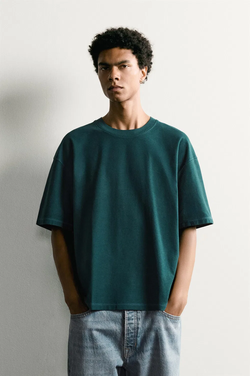 Футболка свободного кроя с декоративными швами. ZARA, Blue green — фото 2