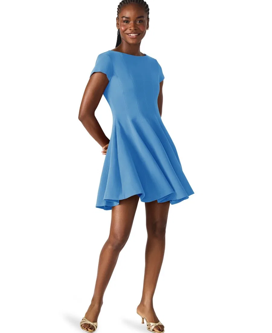 Платье-трапеция Nili Boat Neck Short-Sleeve Fit & Flare Steve Madden, Azure Blue