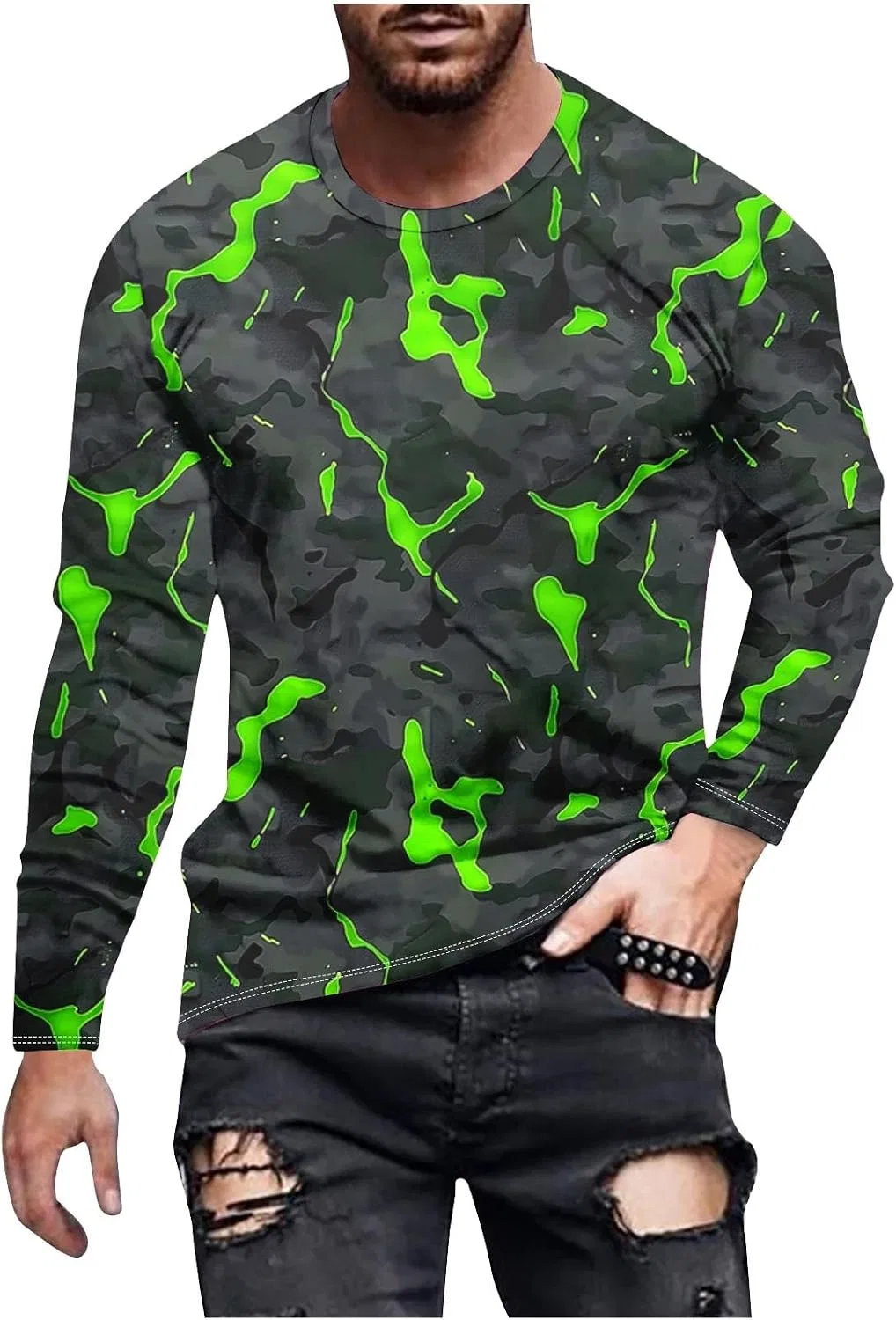 Мужская футболка с камуфляжным принтом Long Sleeve, Green