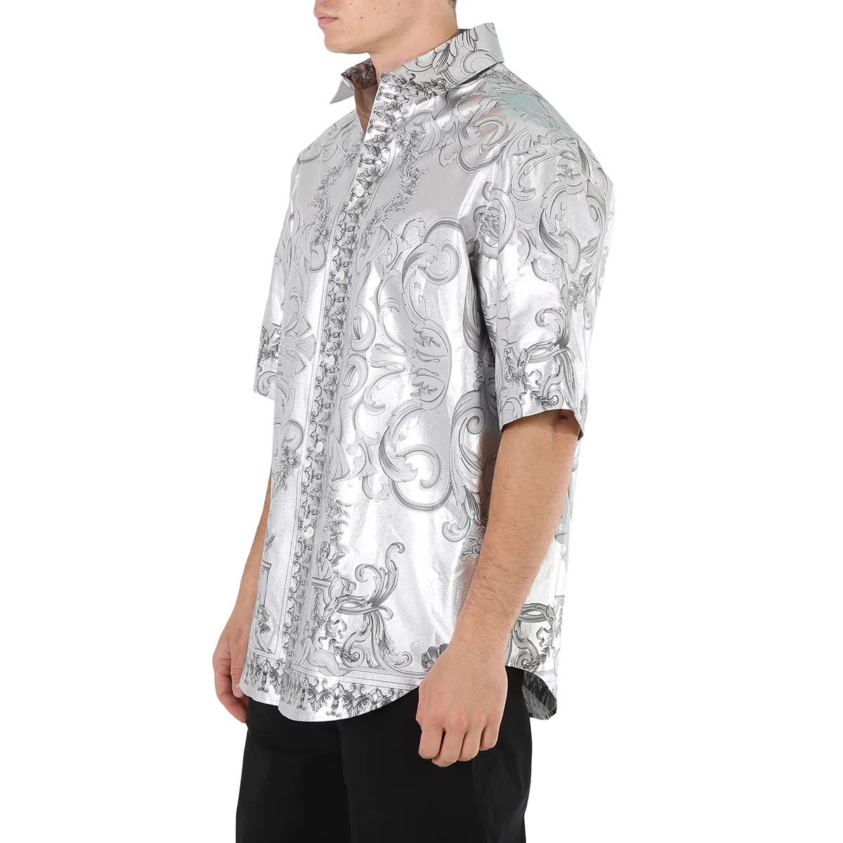 Рубашка из шелка с барочным принтом Versace, Silver/Black — фото 2