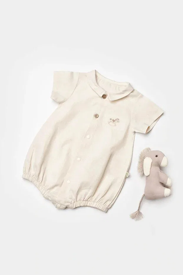 Детское боди-комбинезон с коротким рукавом Little horse shorts jumpsuit Biorganic, Ecru — фото 3