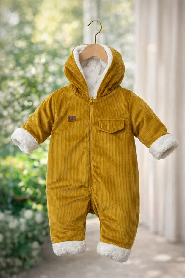 Детский комбинезон-астронавт с капюшоном из вельвета на флисе Unisex Bymurat Baby, Orange — фото 2