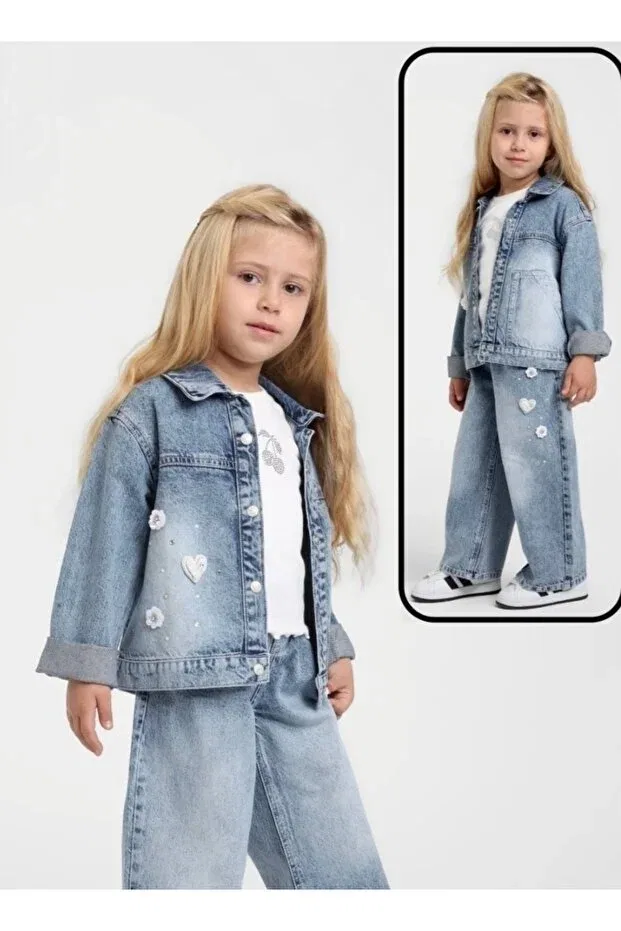 Детское джинсовое пальто Flower decorated denim coat Escabel, Blue