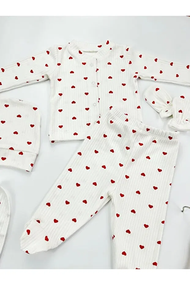 Детский комплект для новорожденных хлопковый 5-Piece Red Hearted Omy, Red — фото 4