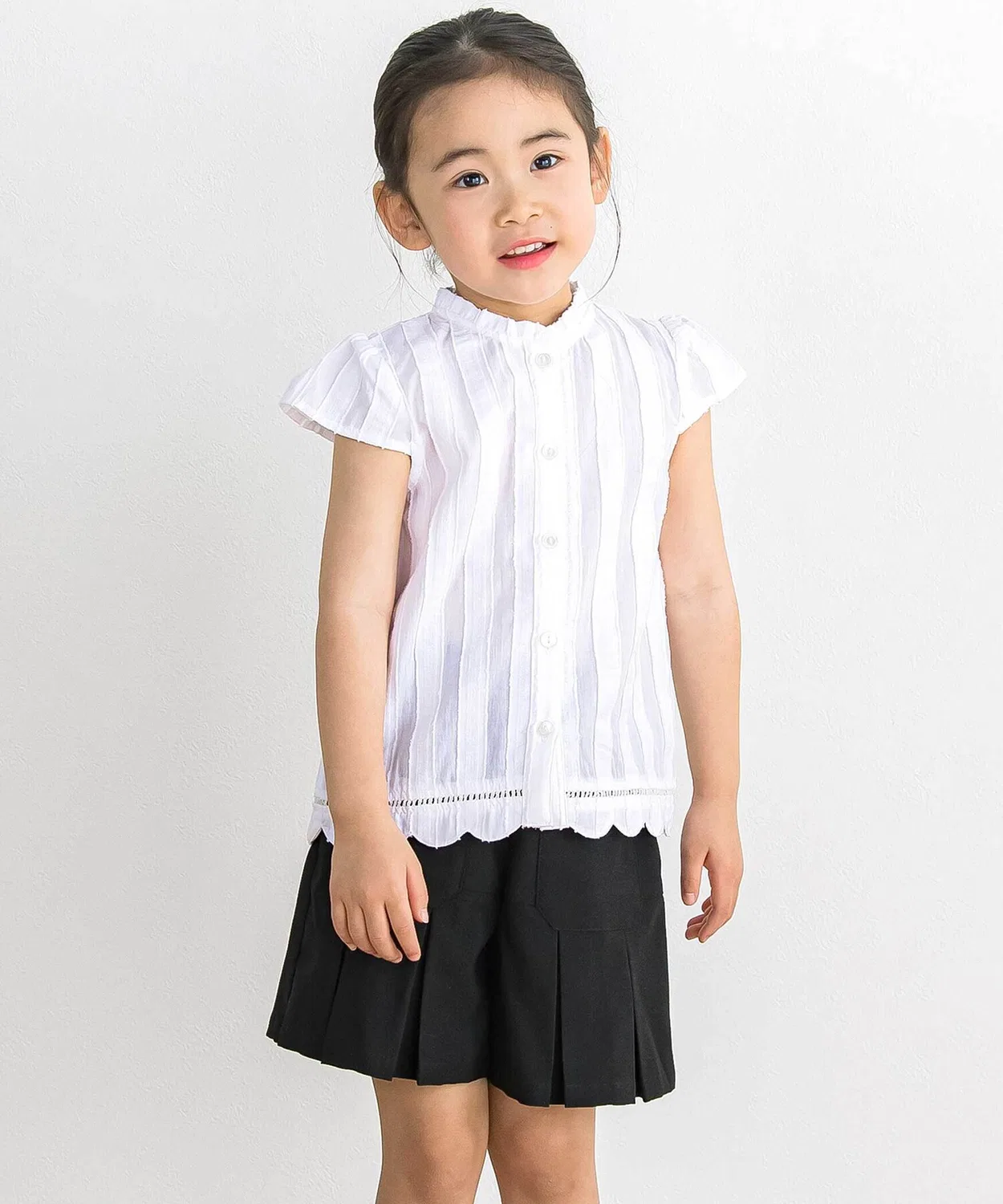 Детская блузка с объемными полосками и с баской BeBe Petits Pois Vert, Navy — фото 3