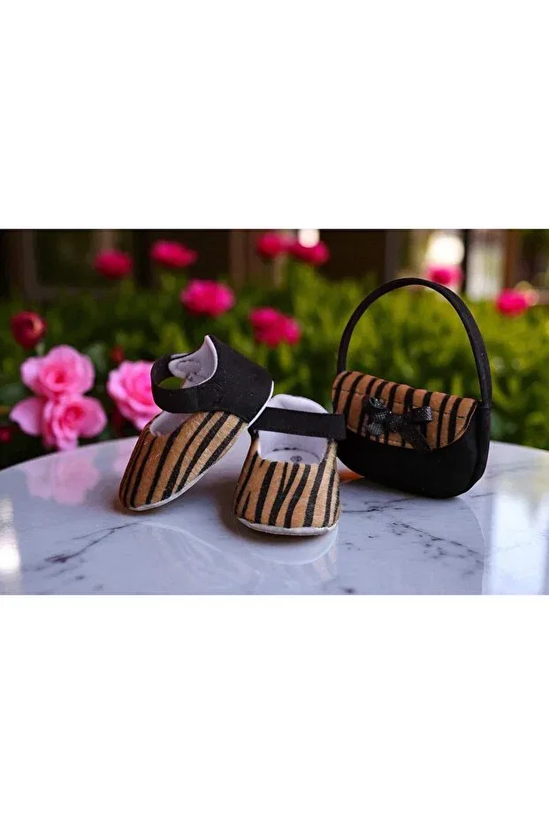 Детские балетки с принтом Leopard patterned ballerina baby shoes bag set Bebluxbaby, Light Brown