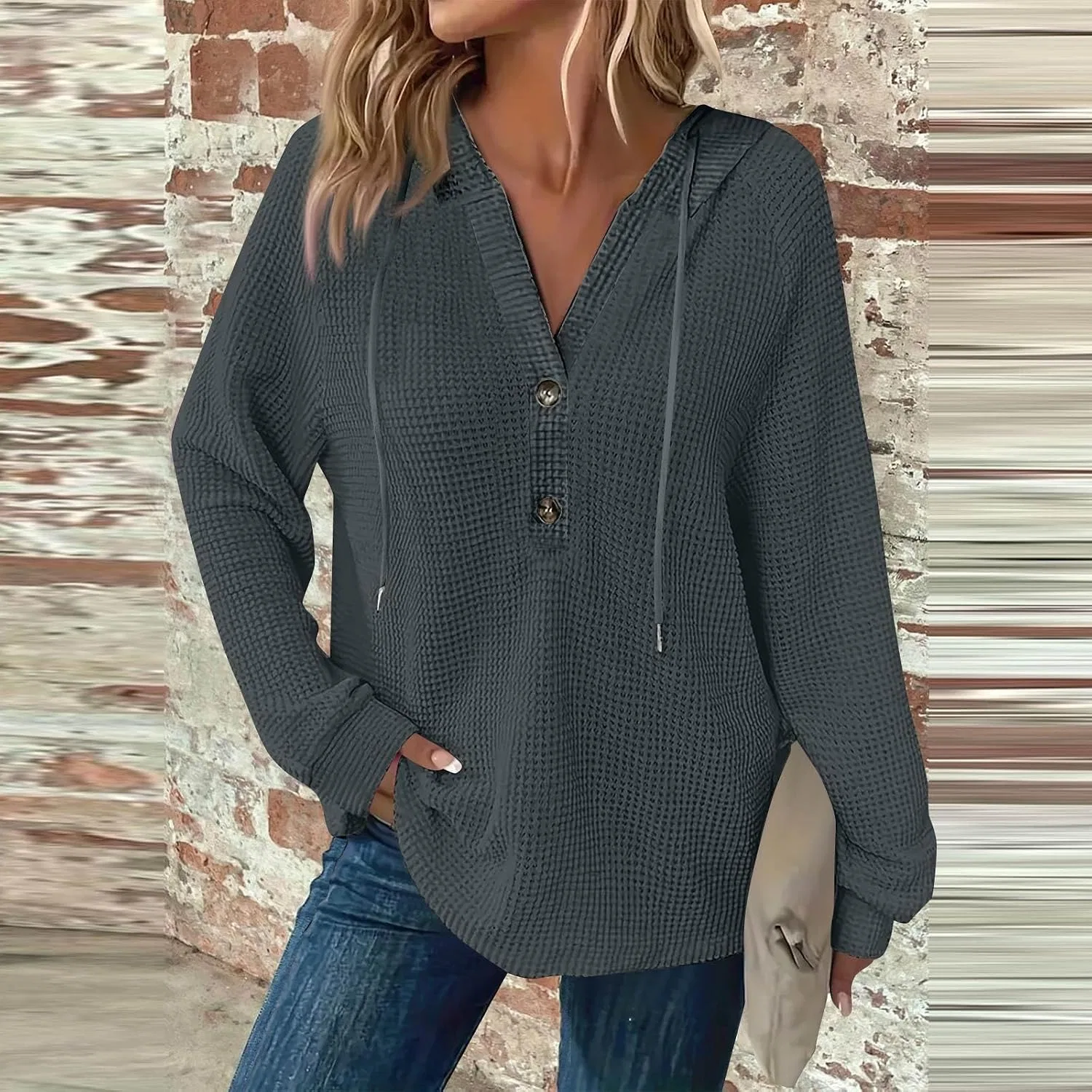 Женский свитшот-худи с вафельным узором, U6-dark Grey — фото 2