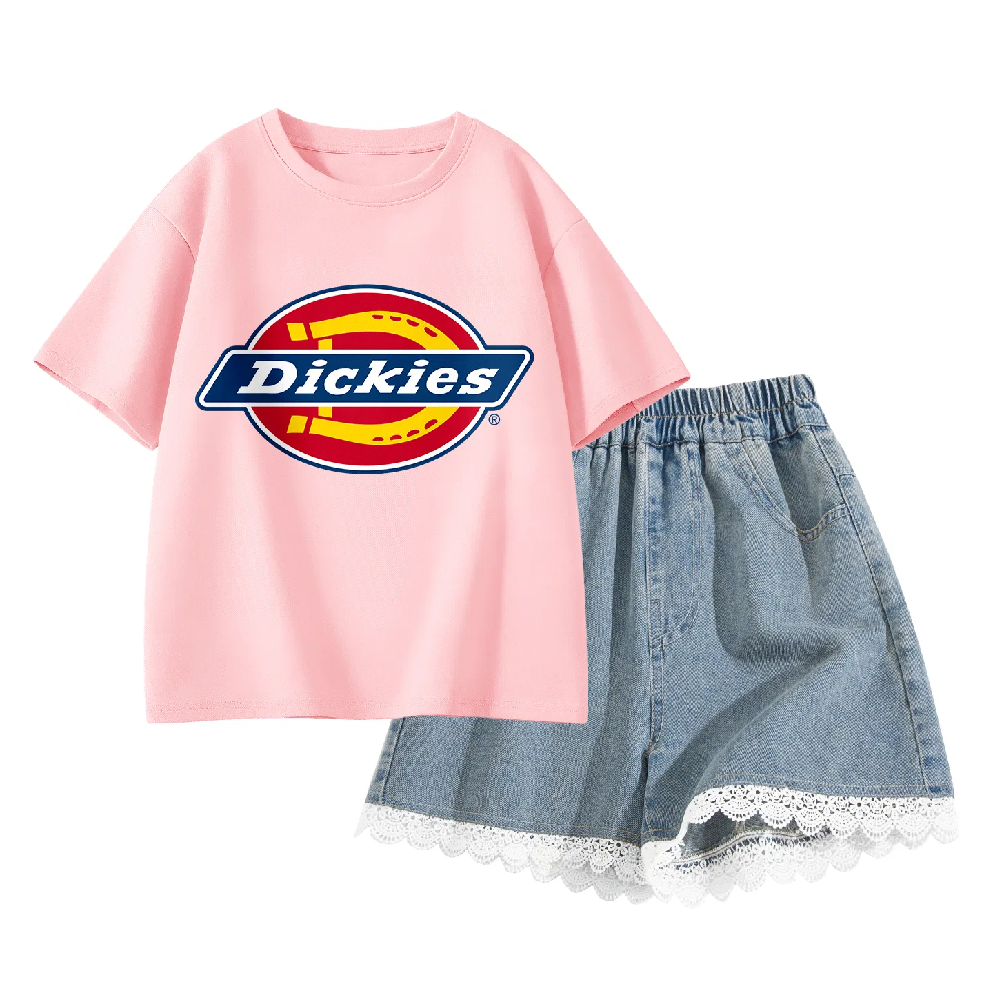 Детский спортивный комплект с круглым вырезом Dickies, Standard Pink+Solid Color Lake Blue