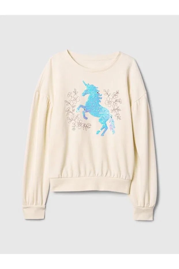 Детские свитшот для девочек с принтом Gap, Off White-000 — фото 3