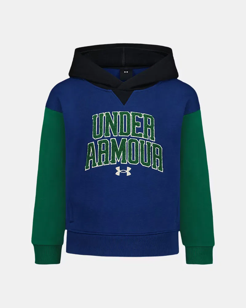Худи флисовое для мальчиков с влагоотводящей тканью UA Mascot Colorblock UnderArmour, Campus Ivy/White