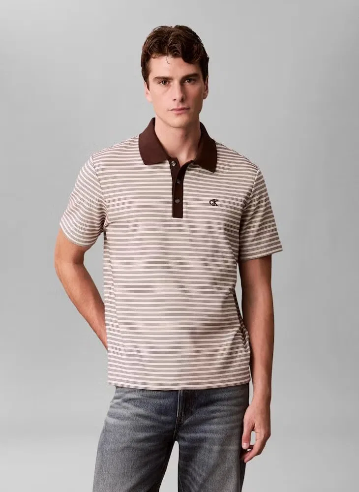 Поло с логотипом и полосками, Calvin Klein, коричневый