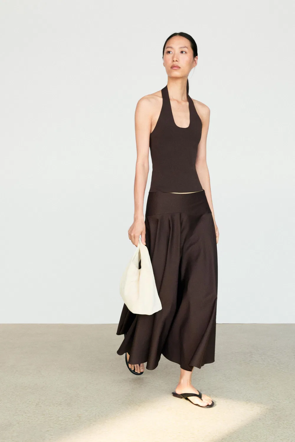 Миди-Юбка Massimo Dutti с оборками и кокеткой, коричневый — фото 3
