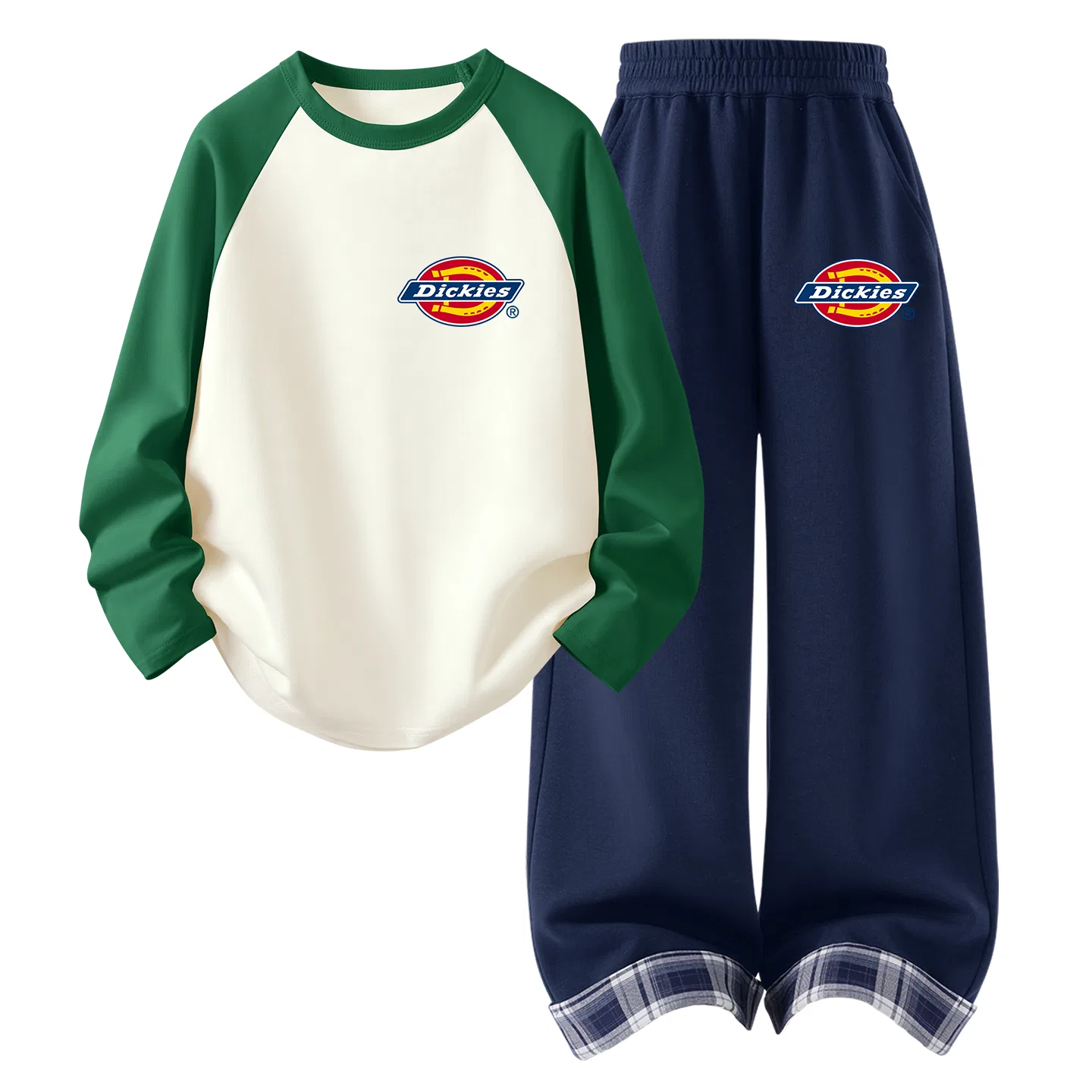 Детский комплект из двух свитшотов с логотипом Dickies, Green White/Navy Blue