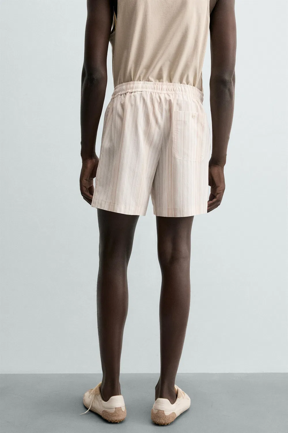 Полосатые шорты-бермуды свободного кроя ZARA, Light beige — фото 3