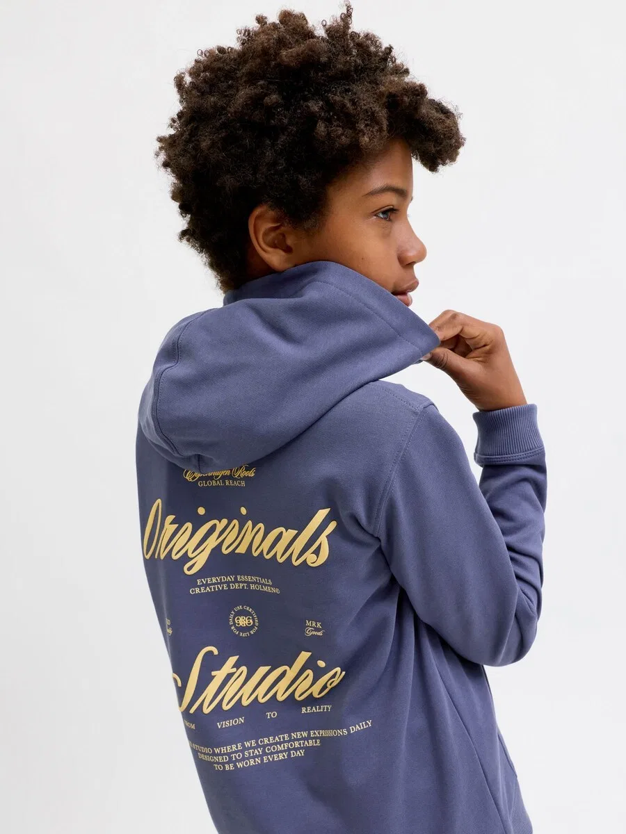 Детская толстовка на молнии Jack & Jones Junior 'JORNORREBRO TYPO' темно-синего цвета — фото 4