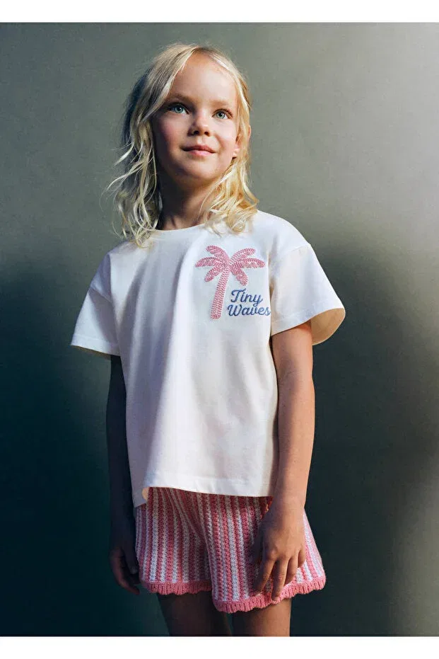 Детское для девочек хлопковое платье-футболка Mango Baby, Off White