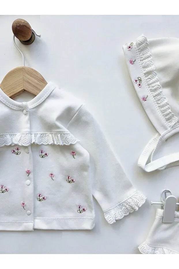 Детский комплект для новорожденных девочек хлопковый Panfilia, White-Light Pink — фото 3